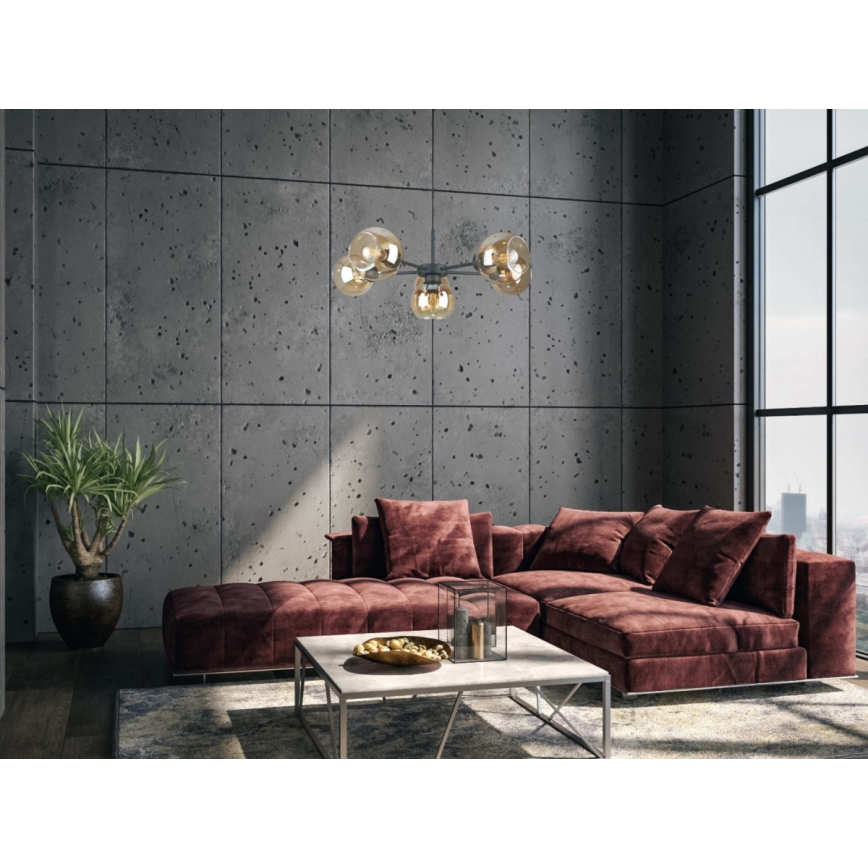 Lustra ar auklu KALIOPE 6xE27/60W/230V melna/dūmakains bēša