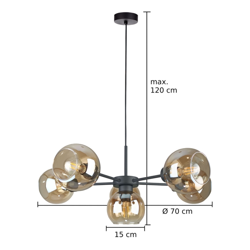 Lustra ar auklu KALIOPE 6xE27/60W/230V melna/dūmakains bēša