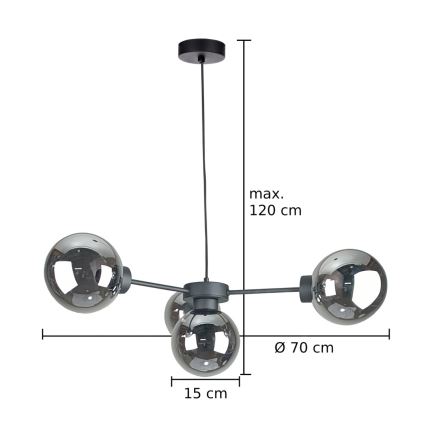 Lustra ar auklu KALIOPE II 4xE14/50W/230V melna/dūmakains melna