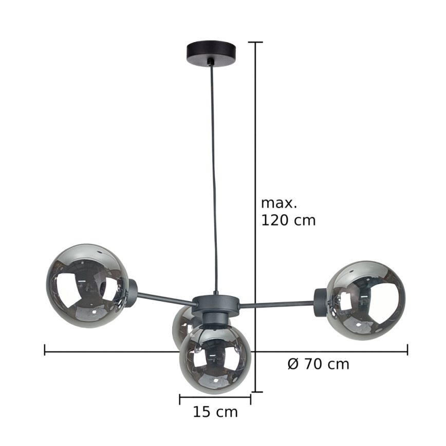 Lustra ar auklu KALIOPE II 4xE14/50W/230V melna/dūmakains melna