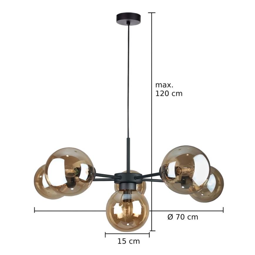Lustra ar auklu KALIOPE II 6xE14/50W/230V melna/dūmakains bēša