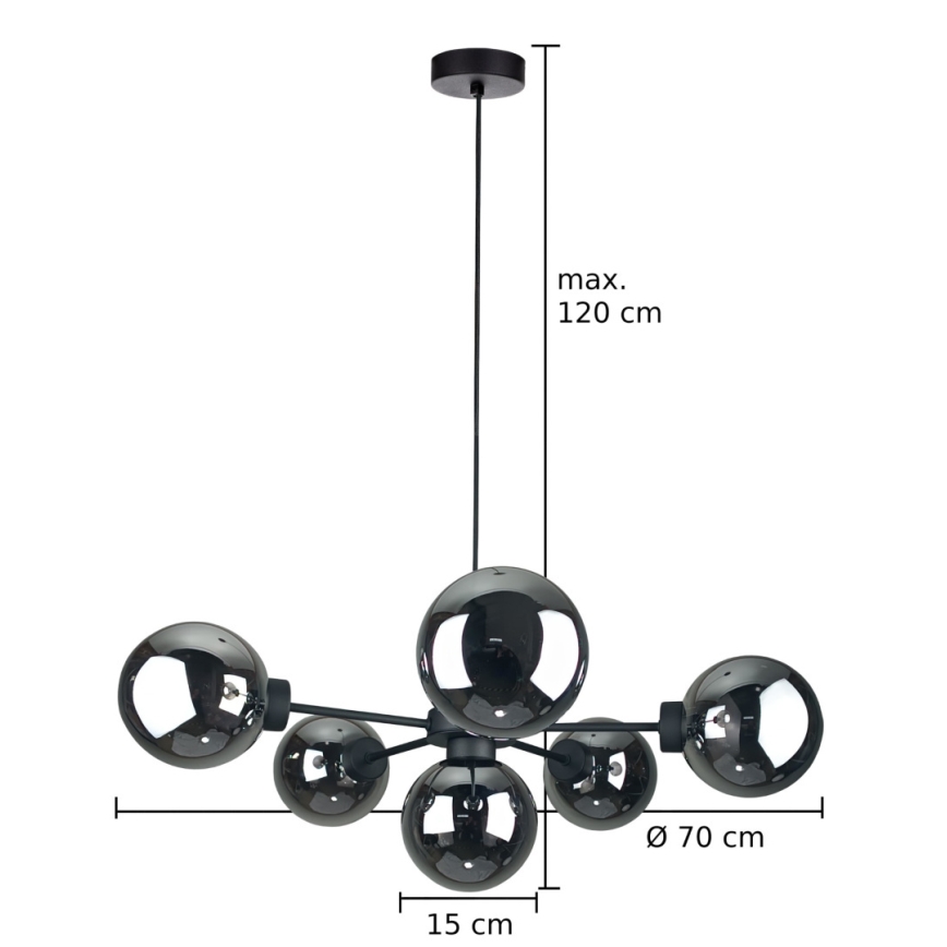 Lustra ar auklu KALIOPE II 6xE14/50W/230V melna/dūmakains melna