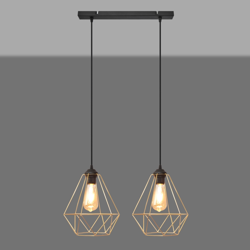 Lustra ar auklu KARO 2xE27/15W/230V zelta/melna