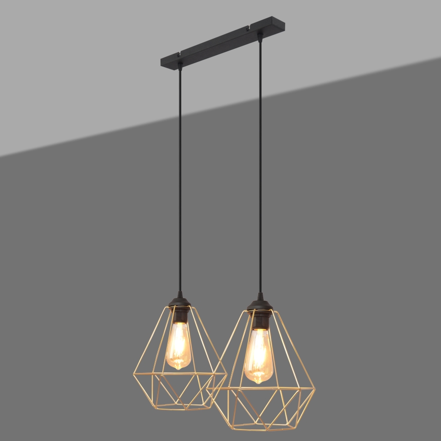 Lustra ar auklu KARO 2xE27/15W/230V zelta/melna