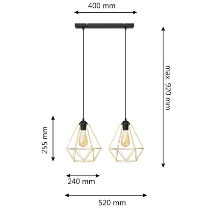 Lustra ar auklu KARO 2xE27/15W/230V zelta/melna