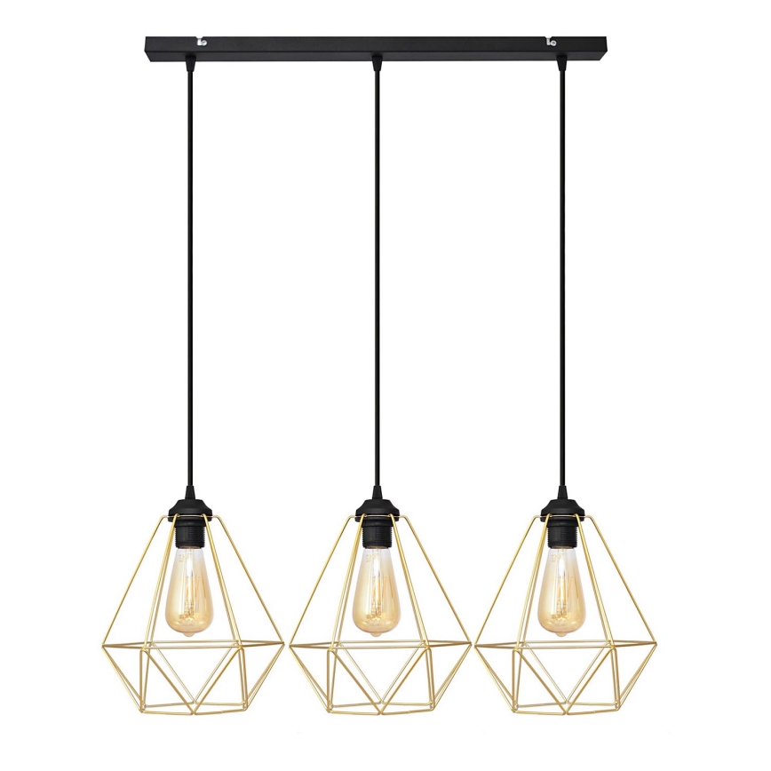Lustra ar auklu KARO 3xE27/15W/230V zelta/melna