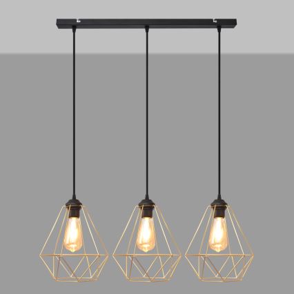 Lustra ar auklu KARO 3xE27/15W/230V zelta/melna
