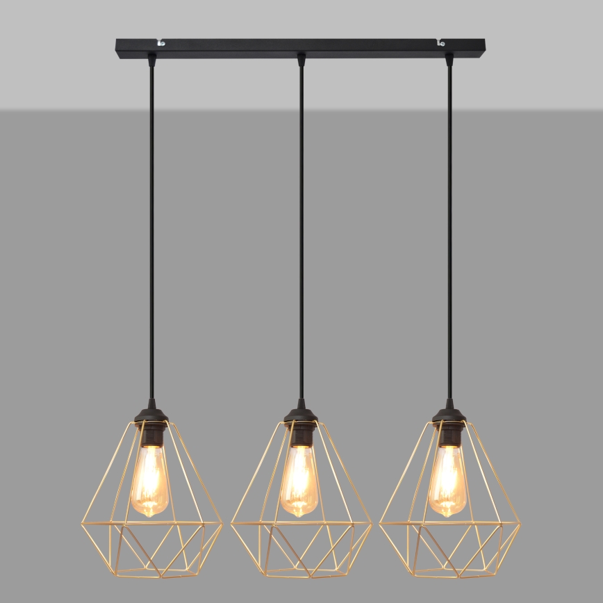 Lustra ar auklu KARO 3xE27/15W/230V zelta/melna