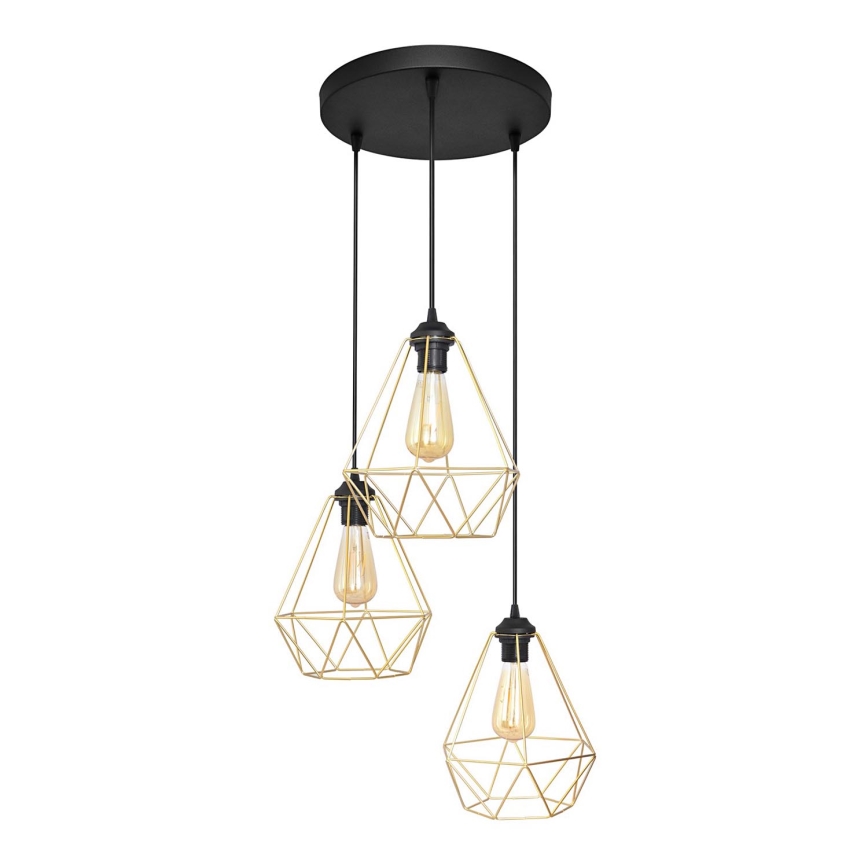 Lustra ar auklu KARO 3xE27/15W/230V zelta/melna