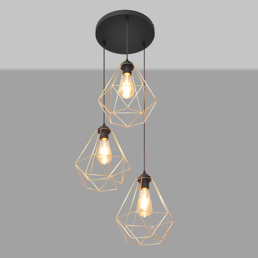 Lustra ar auklu KARO 3xE27/15W/230V zelta/melna