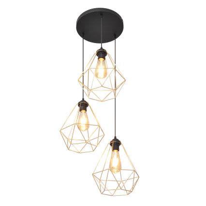 Lustra ar auklu KARO 3xE27/15W/230V zelta/melna