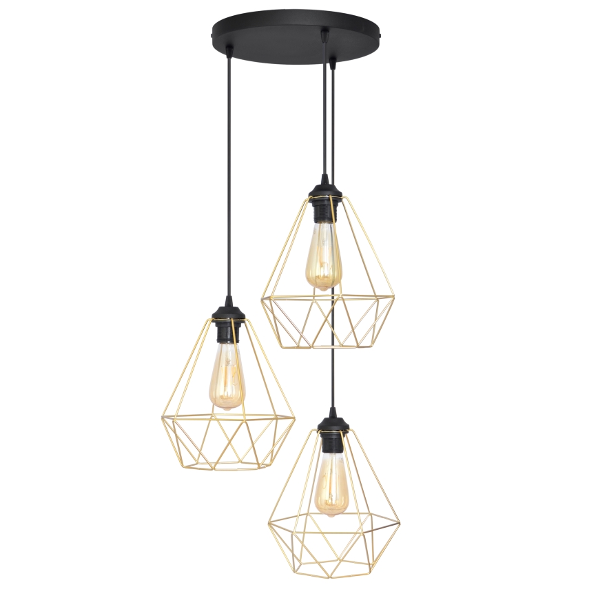 Lustra ar auklu KARO 3xE27/15W/230V zelta/melna