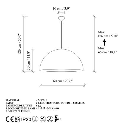Lustra ar auklu KURE 1xE27/40W/230V zelta