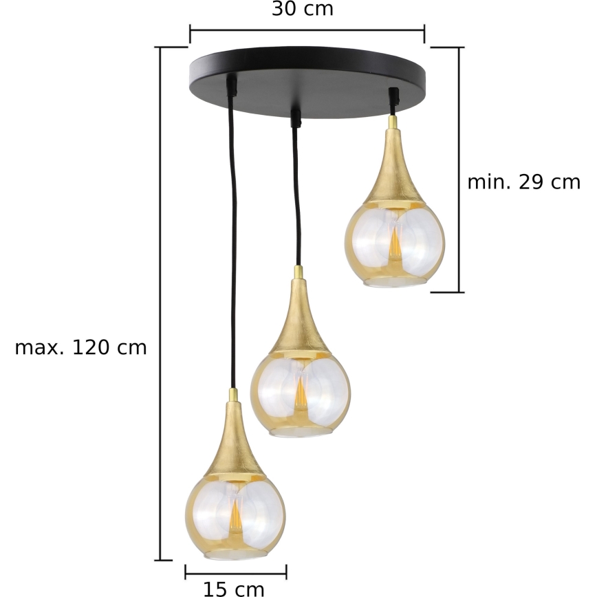Lustra ar auklu LACRIMA HONEY 3xE27/60W/230V d. 30 cm