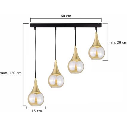 Lustra ar auklu LACRIMA HONEY 4xE27/60W/230V