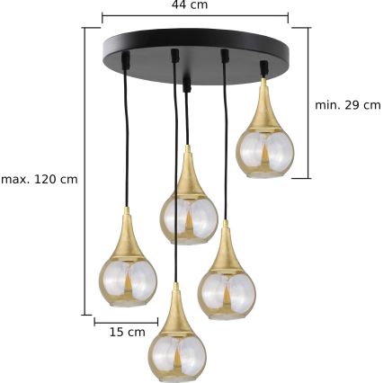 Lustra ar auklu LACRIMA HONEY 5xE27/60W/230V d. 45 cm