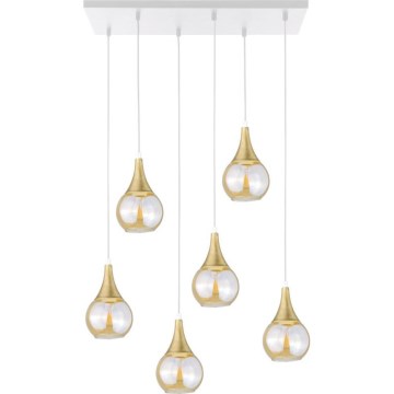 Lustra ar auklu LACRIMA HONEY 6xE27/60W/230V balta/zelta/dūmakains bēša