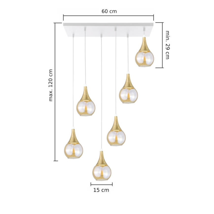 Lustra ar auklu LACRIMA HONEY 6xE27/60W/230V balta/zelta/dūmakains bēša