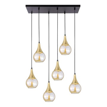 Lustra ar auklu LACRIMA HONEY 6xE27/60W/230V melna/zelta/dūmakains bēša