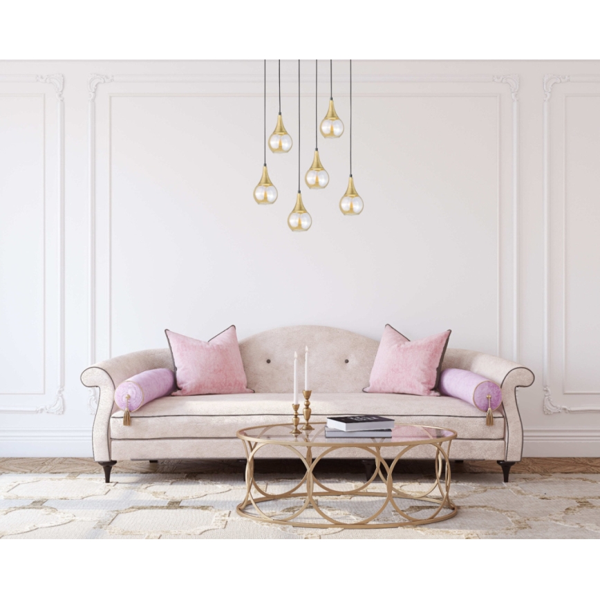 Lustra ar auklu LACRIMA HONEY 6xE27/60W/230V melna/zelta/dūmakains bēša