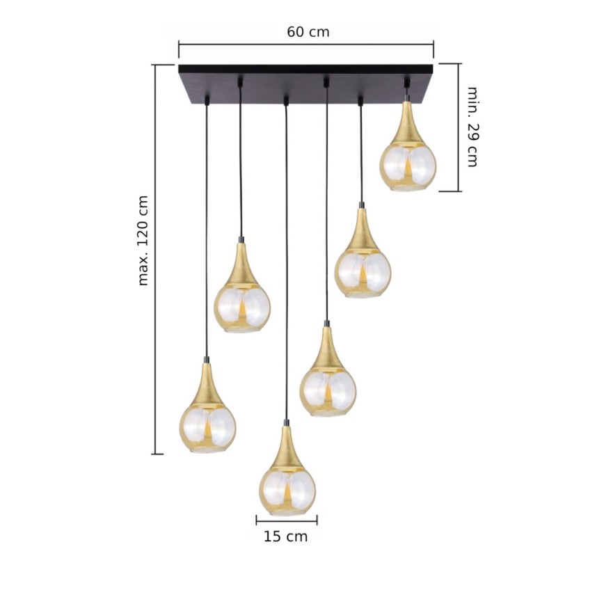 Lustra ar auklu LACRIMA HONEY 6xE27/60W/230V melna/zelta/dūmakains bēša