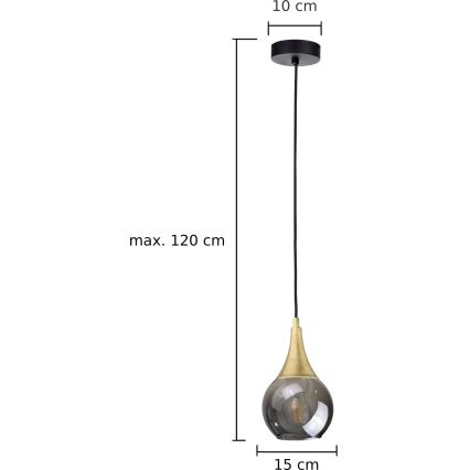 Lustra ar auklu LACRIMA SMOKY 1xE27/60W/230V