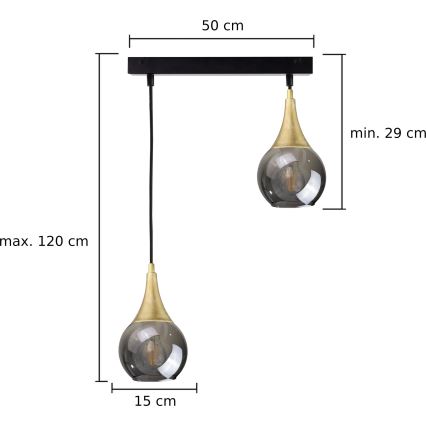 Lustra ar auklu LACRIMA SMOKY 2xE27/60W/230V