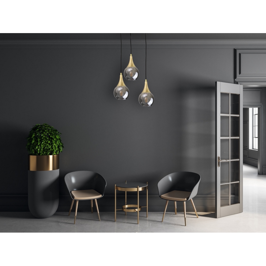 Lustra ar auklu LACRIMA SMOKY 3xE27/60W/230V d. 30 cm