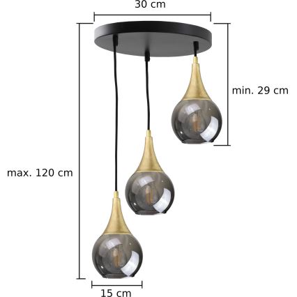 Lustra ar auklu LACRIMA SMOKY 3xE27/60W/230V d. 30 cm