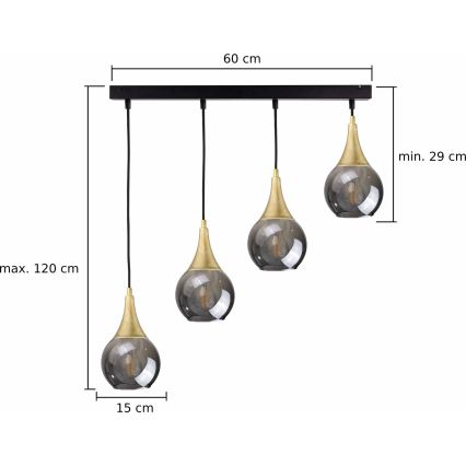 Lustra ar auklu LACRIMA SMOKY 4xE27/60W/230V