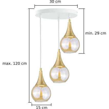 Lustra ar auklu LACRIMA WHITE 3xE27/60W/230V d. 30 cm