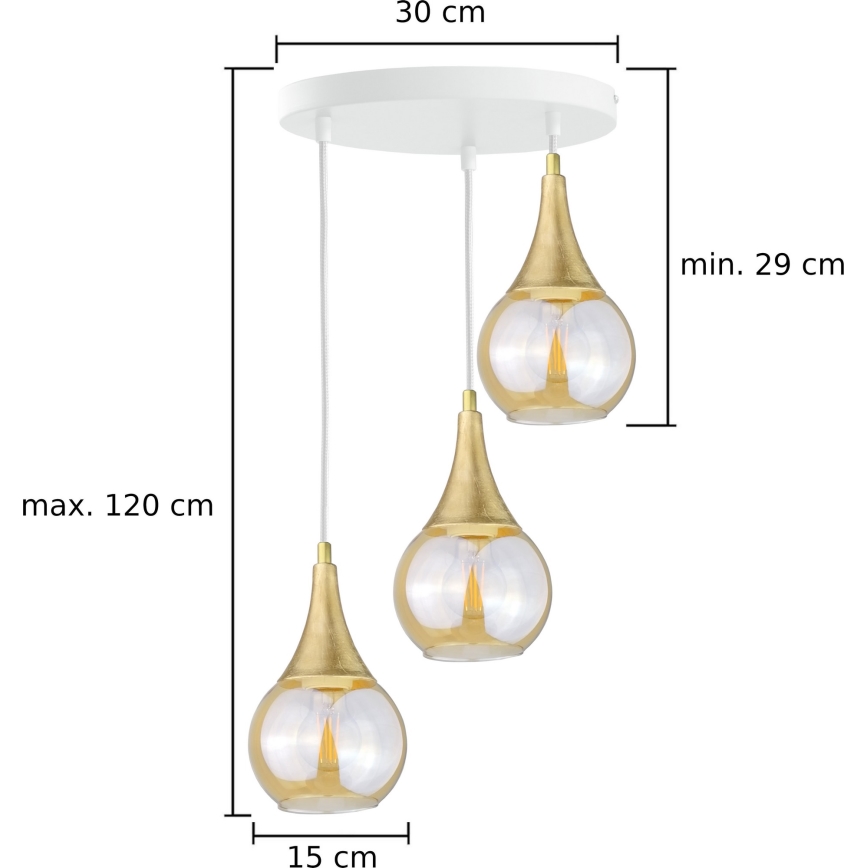 Lustra ar auklu LACRIMA WHITE 3xE27/60W/230V d. 30 cm