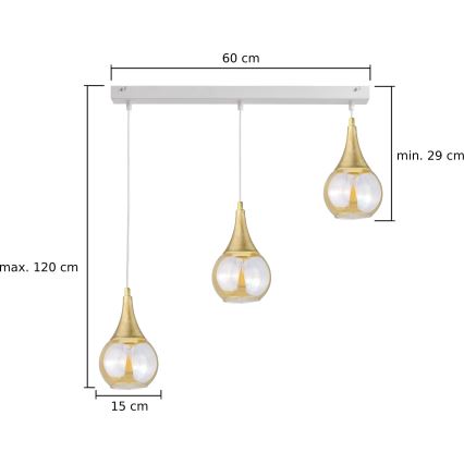 Lustra ar auklu LACRIMA WHITE 3xE27/60W/230V