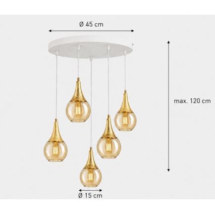 Lustra ar auklu LACRIMA WHITE 5xE27/60W/230V d. 45 cm
