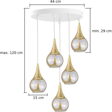 Lustra ar auklu LACRIMA WHITE 5xE27/60W/230V d. 45 cm