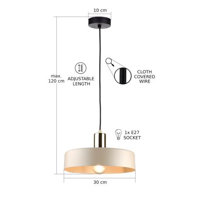 Lustra ar auklu LATTE 1xE27/60W/230V bēša/melna/spīdīgi hromēts