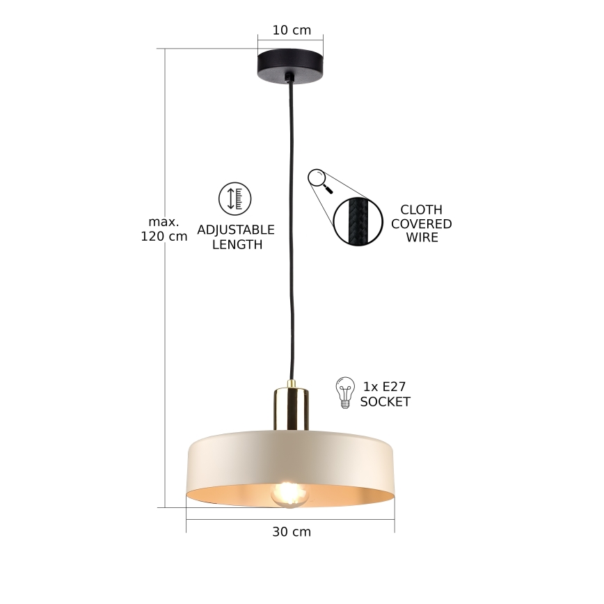 Lustra ar auklu LATTE 1xE27/60W/230V bēša/melna/spīdīgi hromēts
