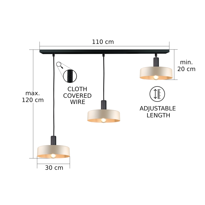 Lustra ar auklu LATTE 3xE27/60W/230V bēša/melna