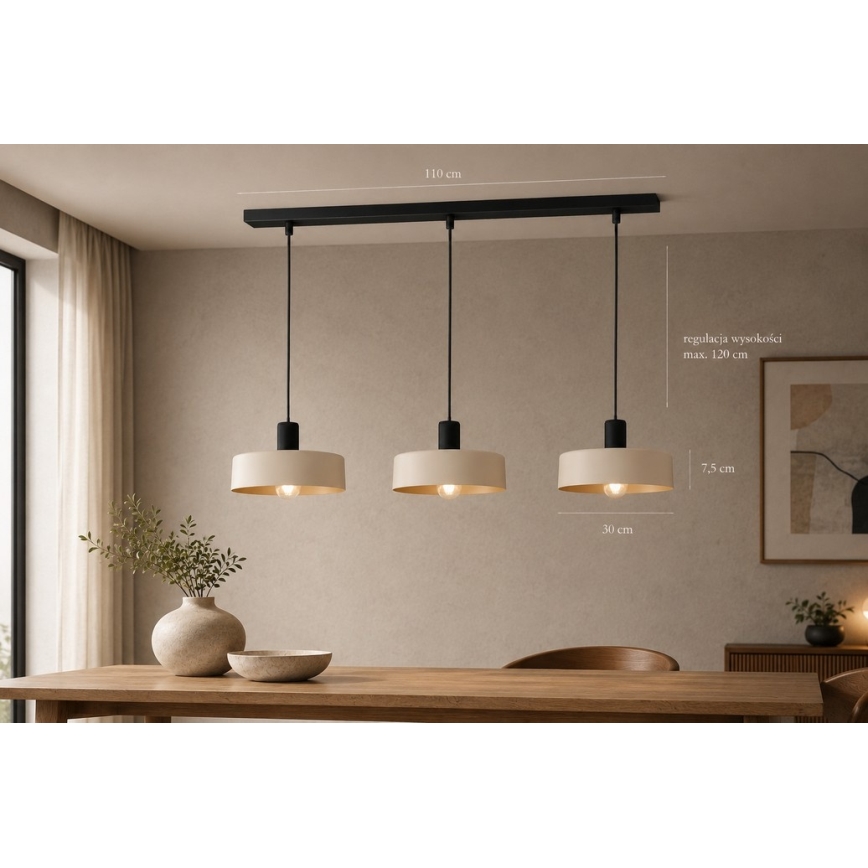 Lustra ar auklu LATTE 3xE27/60W/230V bēša/melna