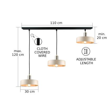 Lustra ar auklu LATTE 3xE27/60W/230V bēša/melna/spīdīgi hromēts