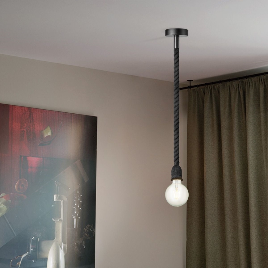 Lustra ar auklu LEONARDO ROPE 1xE27/10W/230V melna