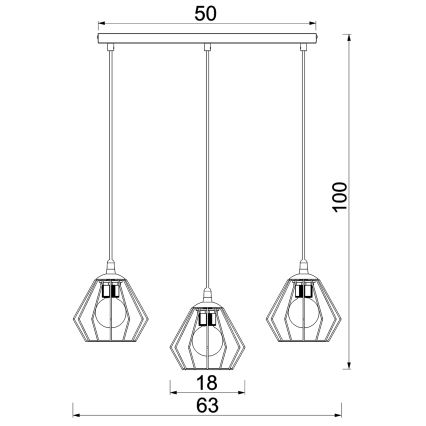 Lustra ar auklu LETI 3xE27/15W/230W melna