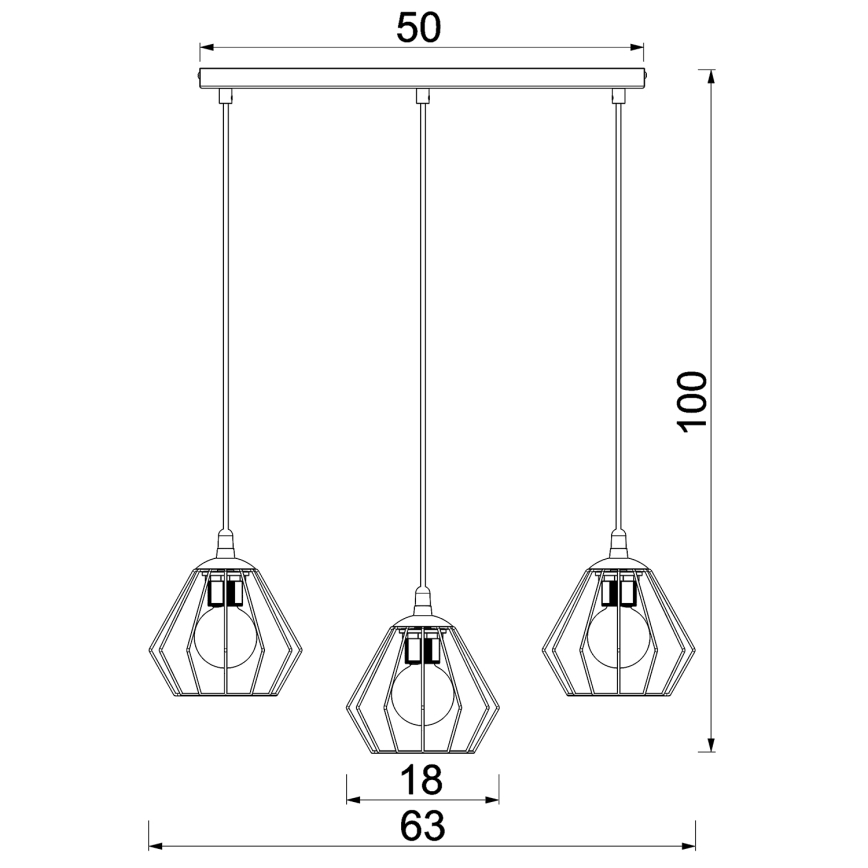 Lustra ar auklu LETI 3xE27/15W/230W melna