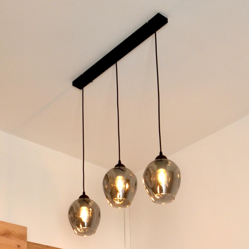 Lustra ar auklu LILI 3xE27/15W/230V melna/pelēka