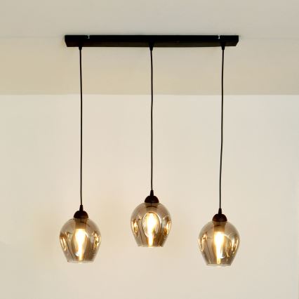 Lustra ar auklu LILI 3xE27/15W/230V melna/pelēka