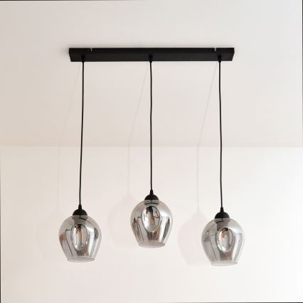 Lustra ar auklu LILI 3xE27/15W/230V melna/pelēka