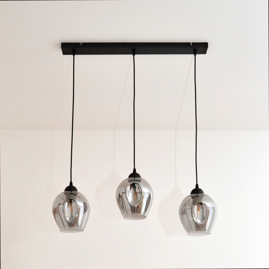 Lustra ar auklu LILI 3xE27/15W/230V melna/pelēka