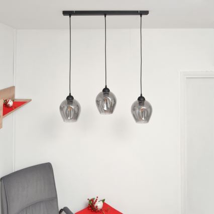 Lustra ar auklu LILI 3xE27/15W/230V melna/pelēka