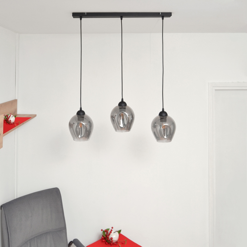 Lustra ar auklu LILI 3xE27/15W/230V melna/pelēka
