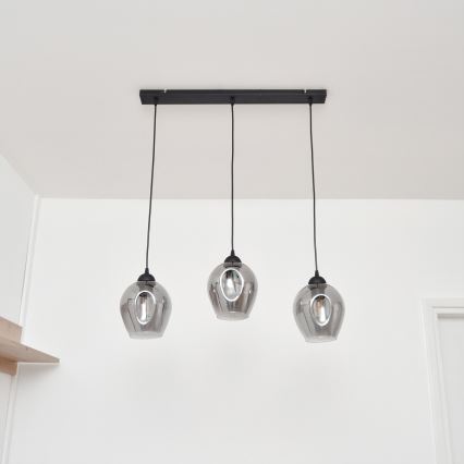 Lustra ar auklu LILI 3xE27/15W/230V melna/pelēka